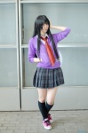 akiyama_mio blouse cosplay hoodie kneesocks k-on! pleated_skirt rinami school_uniform skirt tie rating:Safe score:2 user:nil!