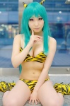 aqua_hair bikini boots cleavage cosplay horns ichijyou_kazuha lum pantyhose swimsuit tiger_print urusei_yatsura rating:Safe score:3 user:nil!