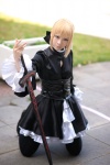 blonde_hair boots corset cosplay dress fate/series fate/stay_night hairbow pantyhose ryuuna saber sword rating:Safe score:0 user:nil!