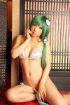 bikini cleavage cosplay green_hair hanamura_misaki kochiya_sanae miko open_clothes side-tie_bikini swimsuit touhou touhou_kinbauchou rating:Safe score:0 user:nil!