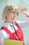 aoki blonde_hair blouse cosplay hidamari_sketch school_uniform skirt vest yuno_(hidamari_sketch) rating:Safe score:0 user:pixymisa