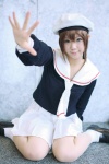beret cardcaptor_sakura cosplay kinomoto_sakura kousaka_yun miniskirt pantyhose pleated_skirt sailor_uniform school_uniform skirt socks tie rating:Safe score:0 user:nil!