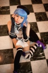 beret blue_hair cosplay detached_sleeves dress garter momose_riyu pantyhose striped thighhighs umineko_no_naku_koro_ni zepar rating:Safe score:0 user:nil!