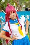 bannō_bunka_nekomusume cosplay earwings eko_(ii) nuku_nuku pink_hair sailor_uniform scarf school_uniform rating:Safe score:0 user:pixymisa