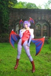 bodysuit boots cosplay elbow_gloves fingerless_gloves gloves head_wings kouda_ema lilimania lilith_aensland pantyhose purple_hair vampire_(game) wings rating:Safe score:3 user:nil!