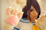 cosplay croptop ikkitousen kanu_unchou kuromitsu_seki_takashi non_(ii) paw_gloves purple_hair sailor_uniform school_uniform rating:Safe score:1 user:nil!