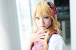 ahoge blonde_hair blouse cosplay hoshii_miki idolmaster ruzuki_hotaru school_uniform vest rating:Safe score:0 user:nil!