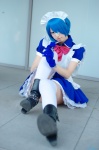 apron blue_hair boots cosplay dress eyepatch gloves hairband handcuffs ikkitousen maid maid_uniform mai_(ii) ryomou_shimei thighhighs zettai_ryouiki rating:Safe score:1 user:nil!
