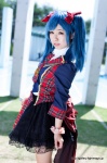akb48 blouse blue_hair cosplay hairbows miniskirt momo pleated_skirt skirt skirt_train tie twintails vest watanabe_mayu_(cosplay) rating:Safe score:1 user:pixymisa
