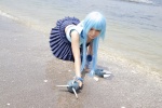asakura_kana beach blue_hair cosplay croptop gundam msm-07_z'gok ocean pleated_skirt skirt tank_top wet rating:Safe score:0 user:nil!