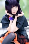 cosplay dress garters horns original purple_hair rinami thighhighs zettai_ryouiki rating:Safe score:4 user:nil!