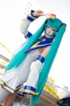 aka aqua_hair cosplay detached_sleeves dress hatsune_miku headset miracle_paint_(vocaloid) paintbrush single_thighhigh thighhighs twintails vocaloid rating:Safe score:0 user:nil!
