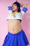 blouse blue_eyes blue_hair bra cosplay ikkitousen kanu_unchou kousuke miniskirt pleated_skirt sailor_uniform scarf school_uniform skirt rating:Safe score:1 user:pixymisa