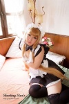 apron bed black_legwear blonde_hair chii_(chobits) chobits choker cosplay dress hairband maid maid_uniform momoiro_merankori saku thighhighs zettai_ryouiki rating:Safe score:0 user:nil!