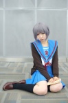 cardigan cosplay kneesocks nagato_yuki onagi_mayu pleated_skirt purple_hair sailor_uniform school_uniform skirt suzumiya_haruhi_no_yuuutsu rating:Safe score:0 user:nil!