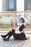 apron blue_hair cosplay crossover_tie cuffs furutani_himawari hairband kneesocks kooki maid maid_uniform twin_braids yuruyuri rating:Safe score:1 user:pixymisa