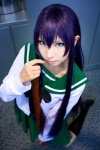 bokken busujima_saeko cosplay highschool_of_the_dead kanda_midori pleated_skirt purple_hair sailor_uniform school_uniform skirt rating:Safe score:2 user:nil!