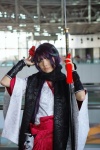 cosplay gauntlets glaive horns inu_boku_secret_service kimono mask miniskirt naginata nakko purple_hair scarf shirakiin_ririchiyo skirt rating:Safe score:0 user:nil!