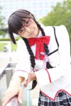 akemi_homura blazer blouse bows bowtie cosplay glasses hairband kneesocks necoco pleated_skirt puella_magi_madoka_magica school_uniform skirt twin_braids rating:Safe score:0 user:pixymisa