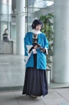 blue_hair cosplay crossplay hakama katana kimono mikazuki_munechika scarf sword touken_ranbu touru rating:Safe score:0 user:nil!