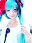 aqua_hair blouse cosplay hair_ribbons hatsune_miku necoco twintails vocaloid world_is_mine_(vocaloid) rating:Safe score:3 user:nil!