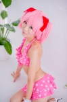 bikini_top cosplay hair_ribbons kaname_madoka mashiro_yuki miniskirt pink_hair puella_magi_madoka_magica skirt swimsuit twintails rating:Safe score:0 user:nil!