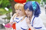 aikatsu! ayari blonde_hair blue_hair cosplay hairbow hazuki_riko hoshimiya_ichigo kiriya_aoi sailor_uniform school_uniform side_ponytail rating:Safe score:0 user:nil!