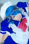 apron blue_hair cosplay dress eyepatch gloves hairband handcuffs ikkitousen maid maid_uniform mai_(ii) ryomou_shimei rating:Safe score:0 user:nil!