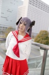 cosplay hair_ribbons hiiragi_kagami kaika lucky_star pleated_skirt purple_hair sailor_uniform school_uniform skirt twintails rating:Safe score:0 user:nil!