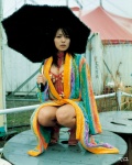 bikini_top circus cleavage kawamura_yukie miss_actress open_robe rain robe sequins swimsuit umbrella rating:Safe score:1 user:nil!