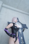 bodysuit castle_of_glass cleavage cosplay elbow_gloves fate/grand_order fate/series gloves mash_kyrielight pink_hair saku shield rating:Safe score:0 user:nil!