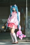 aqua_hair blouse cosplay hair_ribbons hatsune_miku kneehighs lollipop lots_of_laugh_(vocaloid) miniskirt skirt stuffed_animal twintails vocaloid yaya rating:Safe score:5 user:nil!