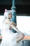 animal_ears bakemonogatari cat_ears cosplay dress hanekawa_tsubasa mizuki_mao pantyhose sheer_legwear white_hair rating:Safe score:0 user:pixymisa