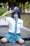 blouse blue_hair cosplay idolmaster kirara kisaragi_chihaya kneesocks pleated_skirt school_uniform skirt tie rating:Safe score:1 user:nil!