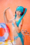 aqua_hair bikini cosplay hatsune_miku headset inner_tube mashiro_yuki project_diva swimsuit twintails vocaloid wet rating:Safe score:0 user:nil!