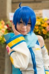 ahoge asagiri_moni blue_eyes blue_hair cosplay detached_sleeves dress headset kaiko scarf vocaloid rating:Safe score:1 user:pixymisa