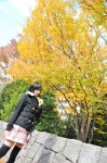 coat fall leaves miniskirt plaid sakurai_hinoki skirt sweater thighhighs rating:Safe score:1 user:nil!