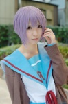 cardigan cosplay nagato_yuki pleated_skirt purple_hair rinami sailor_uniform school_uniform skirt suzumiya_haruhi_no_yuuutsu rating:Safe score:0 user:nil!