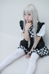 blouse bowtie cosplay green_eyes haiyore!_nyaruko-san jumper maitako nyaruko skirt thighhighs white_hair rating:Safe score:0 user:pixymisa