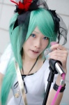 aqua_hair cosplay dress hair_ribbons hasui_yuuri hatsune_miku microphone twintails vocaloid world_is_mine_(vocaloid) rating:Safe score:0 user:nil!