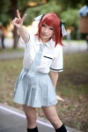 amami_haruka blouse cosplay hair_ribbons hazuki_minami idolmaster kneesocks pleated_skirt red_hair school_uniform skirt tie rating:Safe score:0 user:nil!