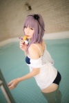 atsuki cosplay dagashi_biyori dagashi_kashi hairband hoodie one-piece_swimsuit pool purple_hair shidare_hotaru swimsuit wet rating:Safe score:1 user:nil!