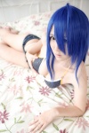 ahoge bed bikini blue_hair cleavage cosplay denim ikkitousen kanu_unchou kibashi shorts swimsuit rating:Safe score:2 user:nil!