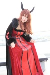 brown_eyes cape cosplay demon_queen gown horns makiron maoyuu_maou_yuusha necklace red_hair rating:Safe score:1 user:pixymisa