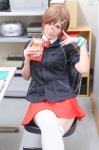 blouse cosplay familymart glasses hair_clip meiko office_chair pen pleated_skirt pocky safe skirt stero thighhighs tie vocaloid wristband yu zettai_ryouiki rating:Safe score:3 user:nil!