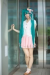 ankle_socks aqua_hair blazer blouse cosplay hatsune_miku headdress hiiragi_haruka tiered_skirt twintails vocaloid rating:Safe score:3 user:pixymisa
