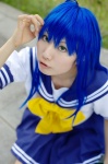 ahoge blue_hair cosplay ibara izumi_konata lucky_star miniskirt pleated_skirt sailor_uniform school_uniform skirt rating:Safe score:0 user:nil!