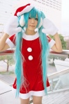 aqua_hair cosplay dress ear_muffs haru_mizuki hatsune_miku mittens santa_costume twintails vocaloid rating:Safe score:2 user:nil!