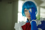 apron blue_hair cosplay elbow_gloves eyepatch gloves handcuffs ikkitousen kohinata_rei maid maid_uniform ryomou_shimei rating:Safe score:0 user:nil!
