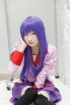 bakemonogatari blouse cosplay hiokichi pleated_skirt purple_eyes purple_hair senjougahara_hitagi skirt thighhighs tie zettai_ryouiki rating:Safe score:0 user:pixymisa